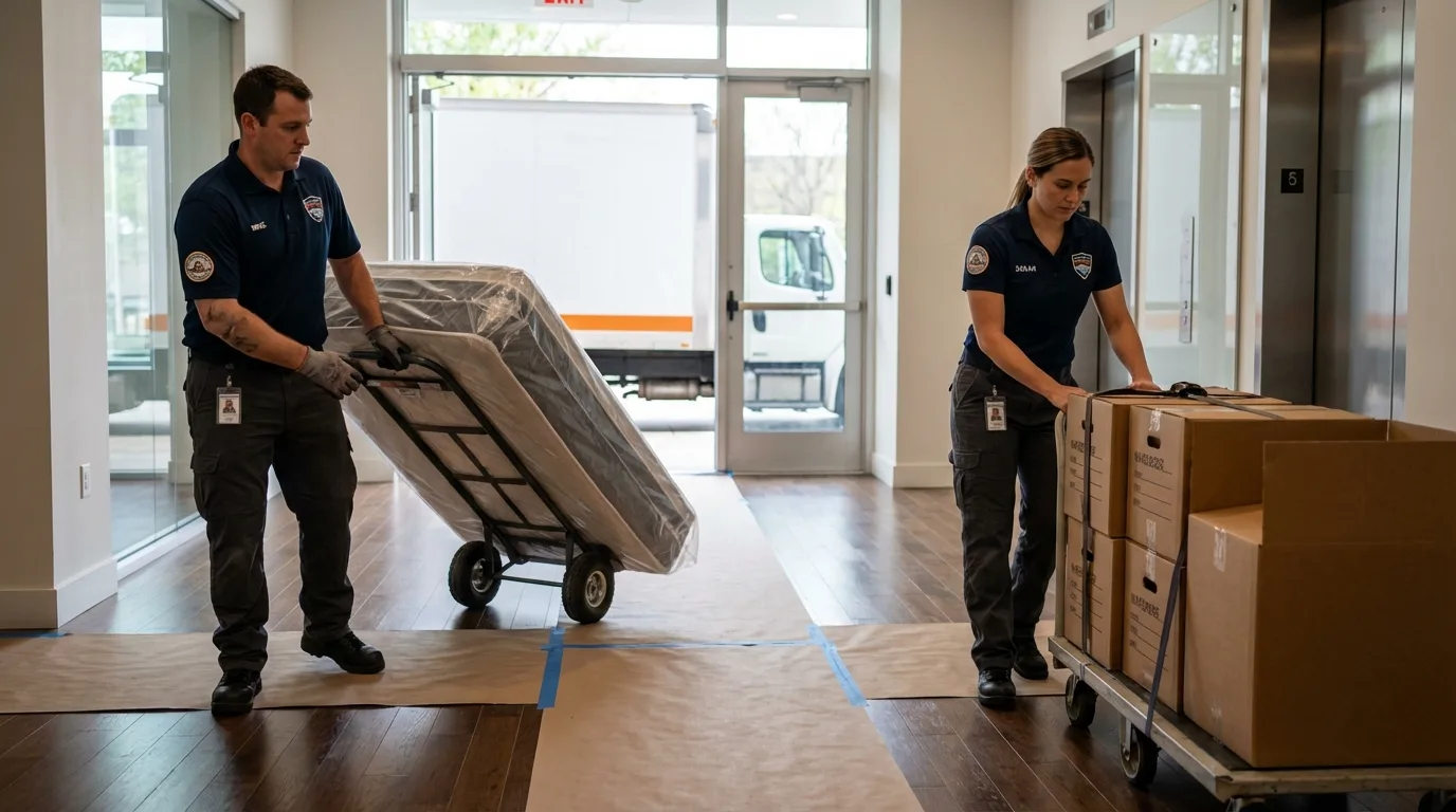 Professional apartment movers loading elevator in Custer, SD