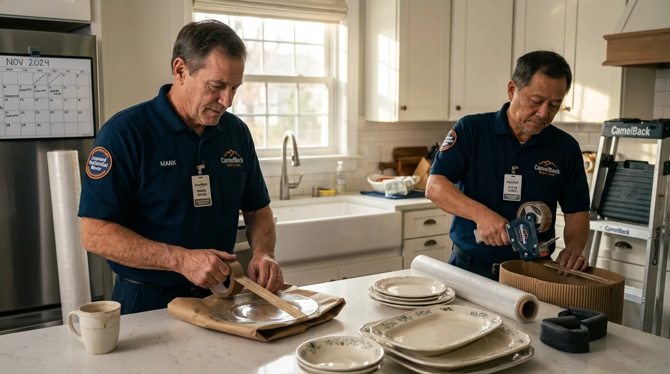 Professional crew packing kitchen dishware in Custer, SD